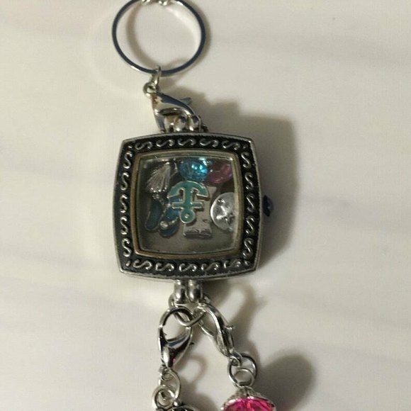 Upcycled Watch Case Pendant Necklace Floating Locket Charms Tropical Mystical - Picture 2 of 5